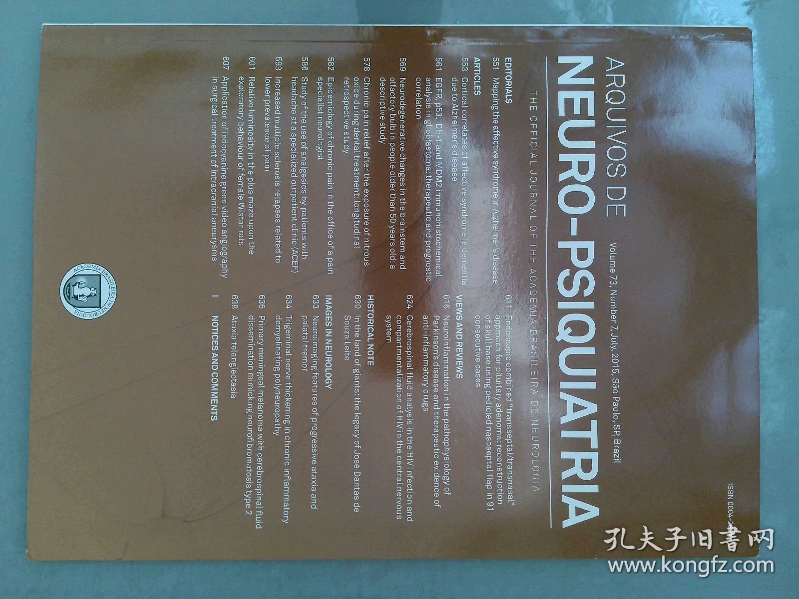 Arquivos de Neuro-Psiquiatria 2015/07 VOL.73 NO.7 医学学术英文杂志期刊