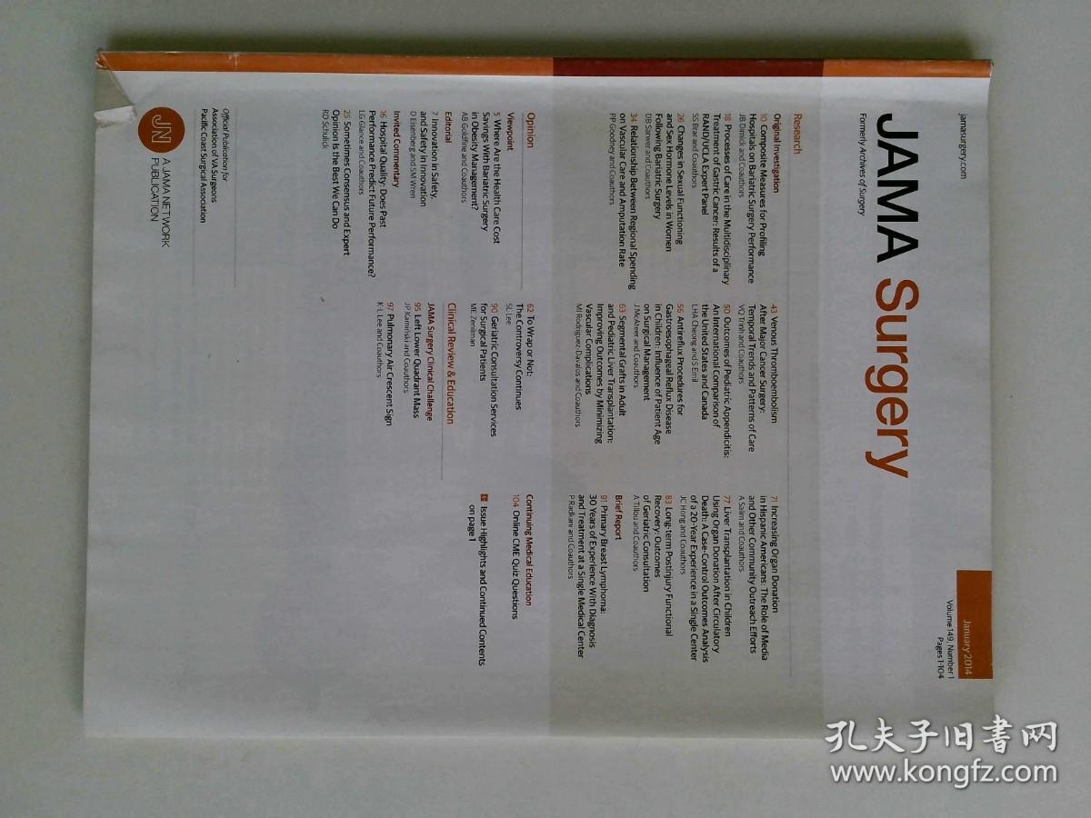 JAMA surgery 2014/01  VOL.149 NO.1 医学会杂志 外科学，外科手术; 手术室; 诊所