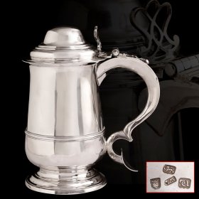 英国1775年纯银带盖啤酒杯