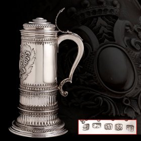 德国哈瑙19世纪纯银带盖啤酒杯