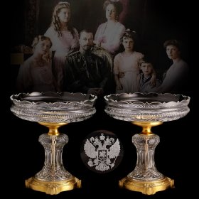 沙俄时期皇室御用水晶桌心盘一对