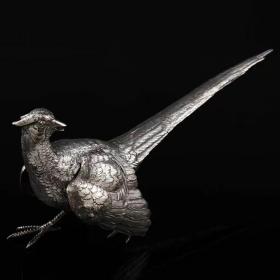 意大利 纯银 美丽雉鸟 雕塑 摆件 全品相