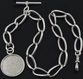 英国 维多利亚时代 阿尔伯特 纯银 古董怀表链