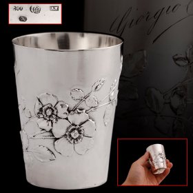 德国 19世纪 纯银 花卉浮雕 水杯 酒杯