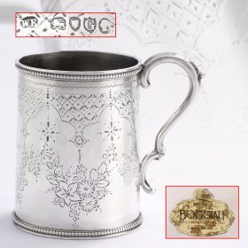 英国 1882年 纯银 雕花 水杯 酒杯
