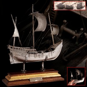 哥伦布首航美洲平塔号纯银模型
