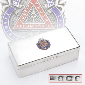 英国 1914年 嵌全英兄弟会主席徽章 纯银雪茄盒
