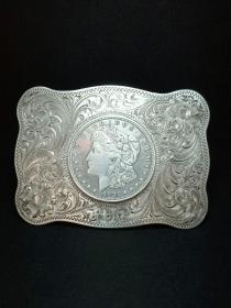 1921年美国 西部牛仔 纯银雕花 镶嵌 摩根 大银币 皮带扣