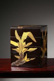 海外回流 木胎金莳绘描金花卉纹置物盒一组