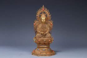 清代 银鎏金花丝释迦牟尼造像，尺寸24*11*11厘米，重632.9克
