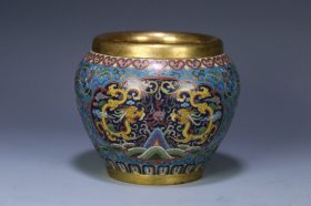 清代 景泰蓝双龙戏珠罐，尺寸13*15.2厘米，重865.8克