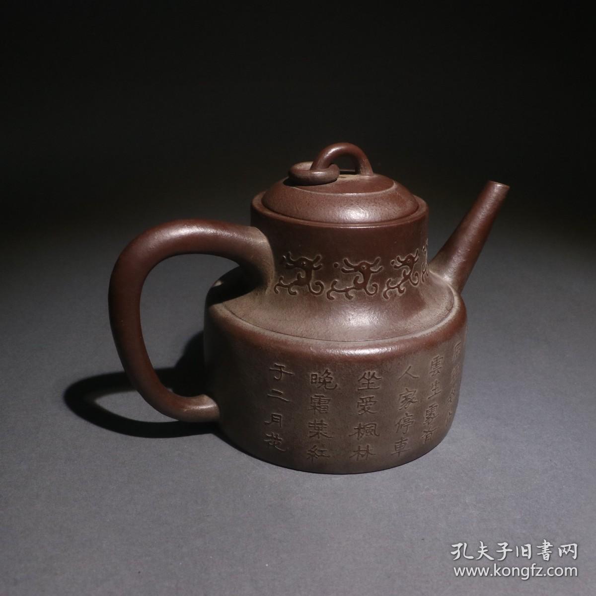 泥绘凤穿牡丹壶 落款「荆溪邵柏原制」清 尺寸19×11.5×12cm
