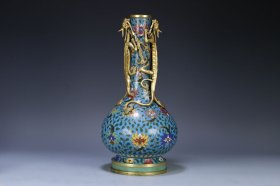 明代 大明景泰年制款景泰蓝双龙缠枝花卉瓶，尺寸37*18厘米，重2293克