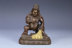 十八世纪 藏传 黑财神铜造像， 尺寸15.3*13*6.8cm，重958.2g