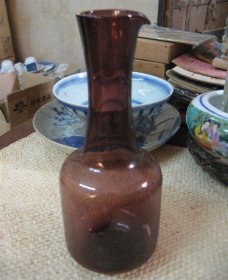 罕见！607080年代怀旧复古紫色老玻璃花瓶花插老玻璃瓶子带磨砂刻花纹
