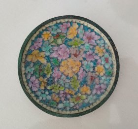 506070年代景泰蓝小盘子花朵五颜六色碎花粉色蓝色工艺景泰蓝老碟子