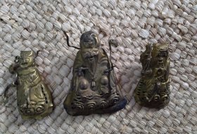 三个合售！清代民国老铜饰品人物帽子装饰品老寿星官星铜雕刻八仙人物铜饰品帽饰品