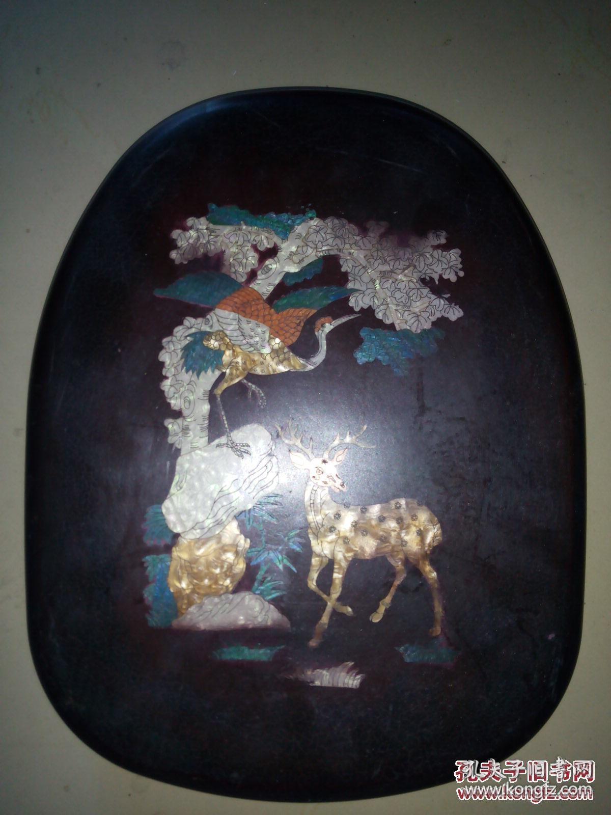 精品 镶嵌贝壳松鹤鹿砚台 巨型 很重(现货速发)