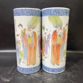 大清乾隆年制粉彩人物毛筒1