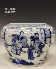 美品·款识“大清康熙年制”精工细作满工青花人物纹苹果尊