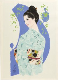 岩田専太郎彩色版画  午后 一幅   岩田専太郎Iwata Sentaro    39×27.5cm 1975年  【XD229】