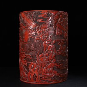 旧藏剔红漆器十八罗汉图圆笔筒，口径26厘米高35厘米，重3924克