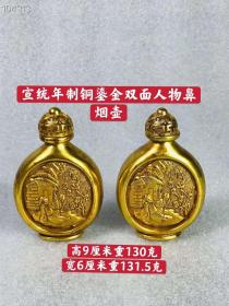 84_铜鎏真金双面人物鼻烟壶一对，