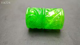 顶级龙石种帝王绿翡翠扳指一对，水头超好，超级完美.