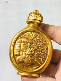 84_铜鎏真金双面人物鼻烟壶一对，