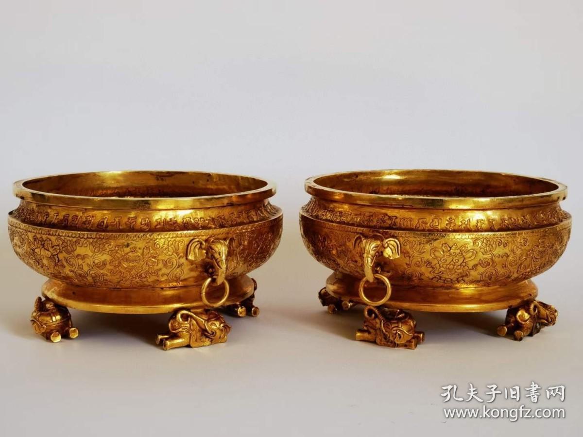 49_唐代宫廷御用八宝纹饰铜鎏金聚宝盆。鎏纯金，錾刻精美图案，保存完好。