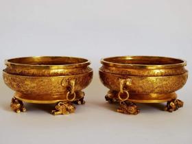 49_唐代宫廷御用八宝纹饰铜鎏金聚宝盆。鎏纯金，錾刻精美图案，保存完好。