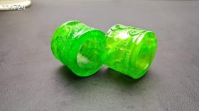 顶级龙石种帝王绿翡翠扳指一对，水头超好，超级完美.