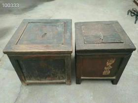 10_拆迁偶得清代榆木老钱柜一对，全品保存完好，皮克老辣，包浆浓厚，正常使用，漂亮精致，大尺寸56×56×55    小尺寸48×48×54    收藏使用价值非常好，全部保真包老，品相如图！