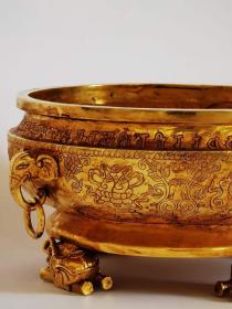 49_唐代宫廷御用八宝纹饰铜鎏金聚宝盆。鎏纯金，錾刻精美图案，保存完好。