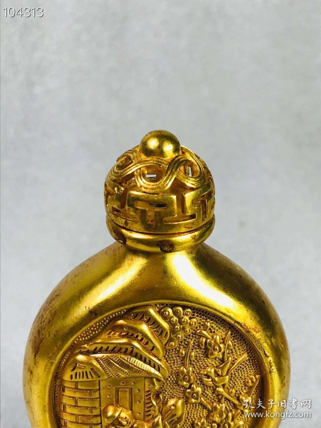 84_铜鎏真金双面人物鼻烟壶一对，