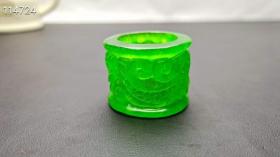 顶级龙石种帝王绿翡翠扳指一对，水头超好，超级完美.