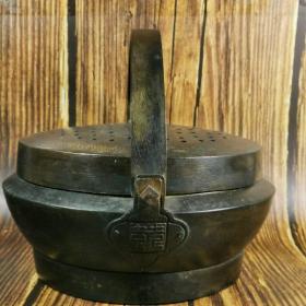 129_旧藏：乡下偶得清代时期铜制大手暖炉一个，保存完整，包浆浓厚十足，皮壳一流完美老道，大开门的老物件，原物实拍。