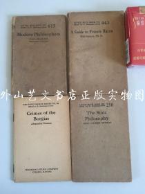 4册合售：little blue book：modern philosophers（现代哲学家）、a guide to Francis Bacon（培根入门）、the stoic philosophy（斯多葛哲学）；ten cent pocket series：crimes of the borgias（波吉亚家族之罪）