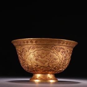 清代 铜鎏金龙纹碗