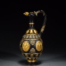旧藏·铜胎鎏金鎏银凤壶