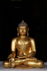 清代，大尺寸铜鎏金药师佛坐像