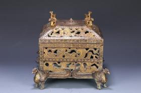 旧藏 汉代 错金银兽纹印章盒