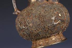 唐代风格 铜鎏金炸珠龙凤兽纹壶