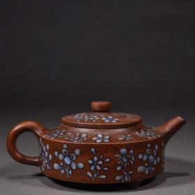 旧藏 阿曼陀室·紫砂花卉茶壶