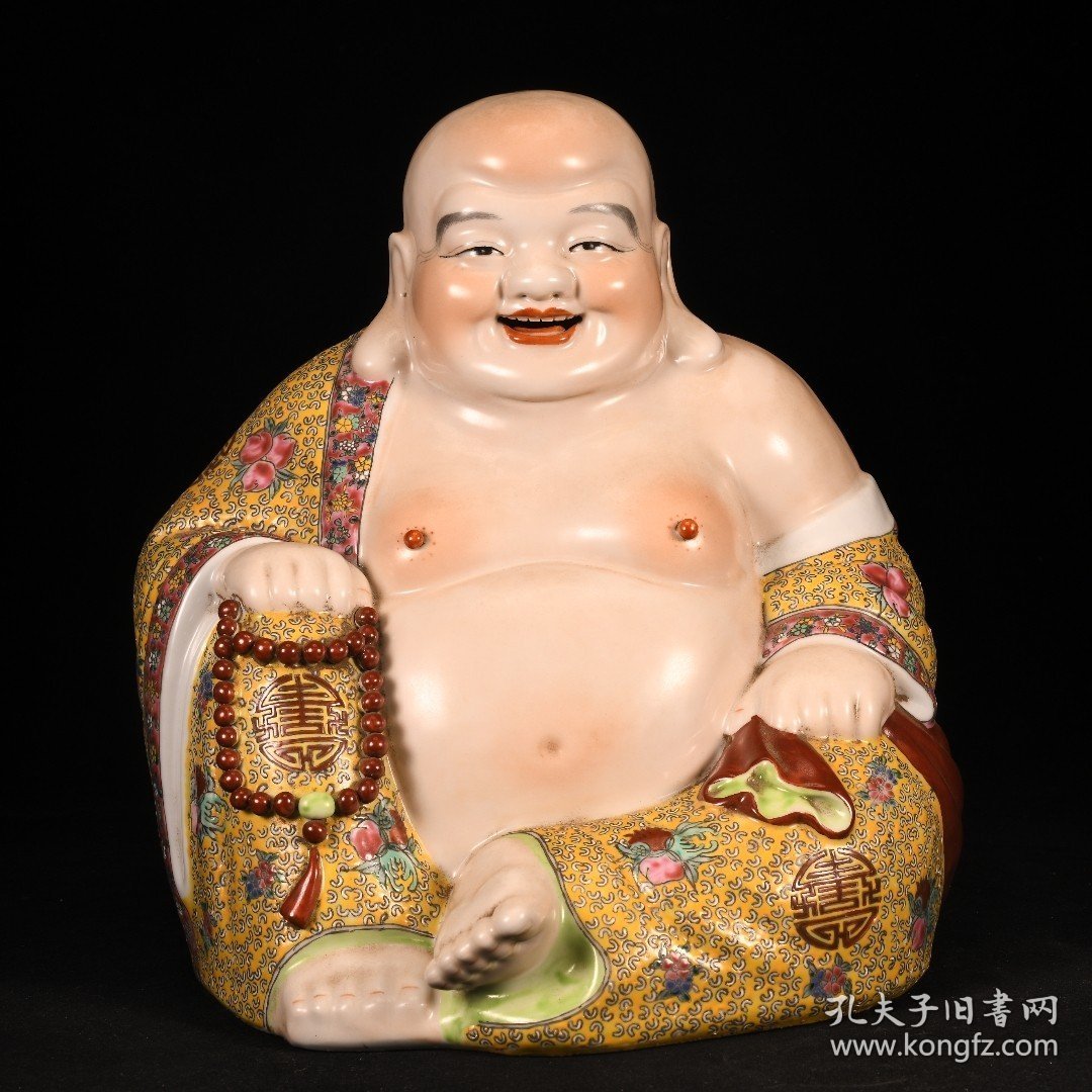 民国大师曾龍昇造粉彩福寿纹布袋弥勒佛规格32*30厘米