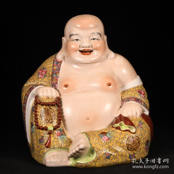 民国大师曾龍昇造粉彩福寿纹布袋弥勒佛规格32*30厘米