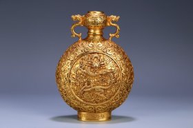 旧藏 铜鎏金龙纹瓶