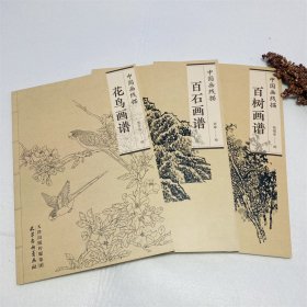 全3册中国画白描临摹画册画谱线描图谱成人山水画花鸟画百树百石