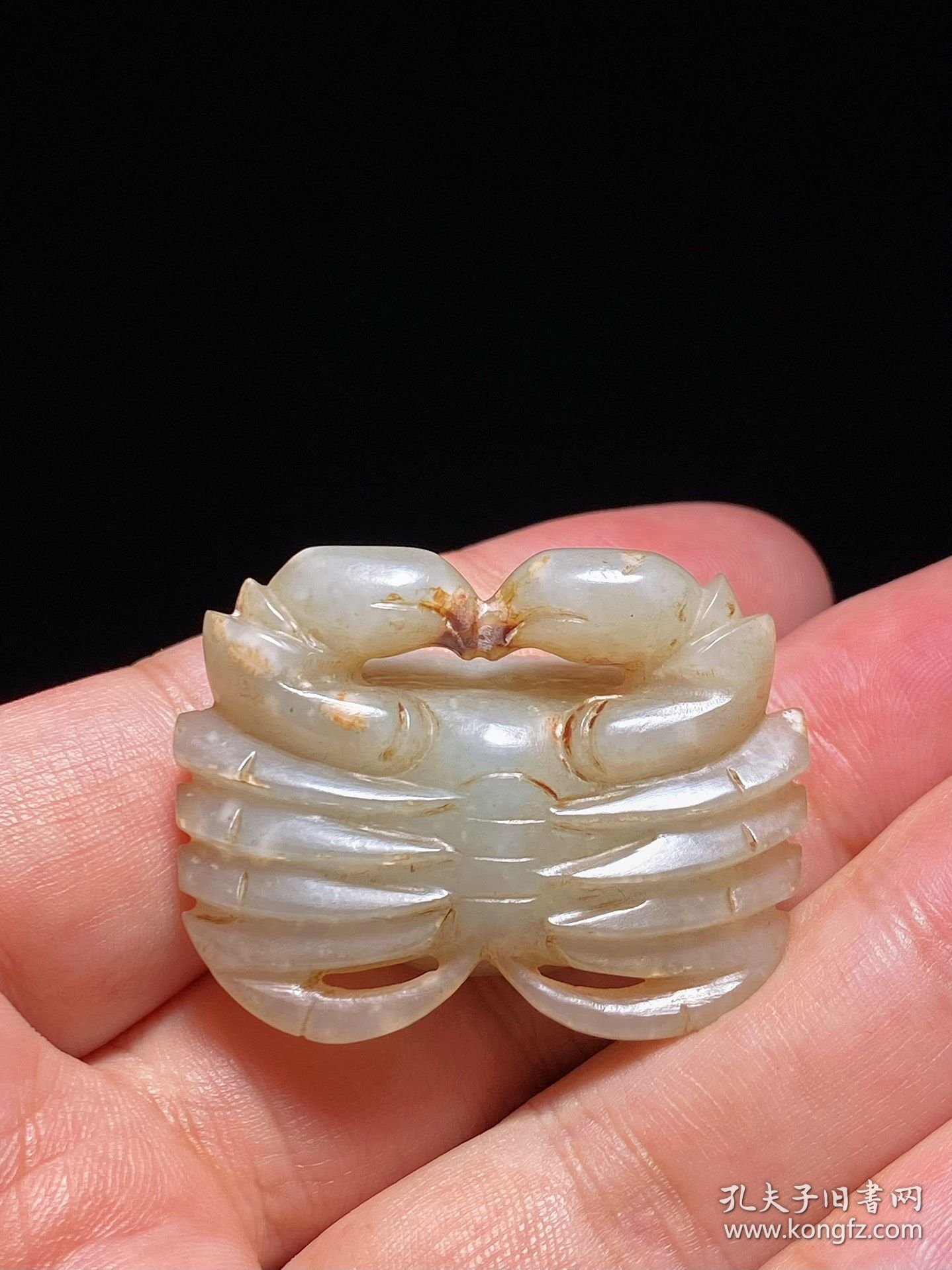 清中期 和田玉籽料 白玉 二甲传胪 一甲一名 蟹形珮 螃蟹把件