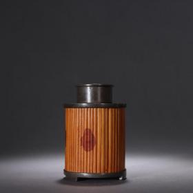 清代-尚玩堂制老锡镶竹茶叶罐